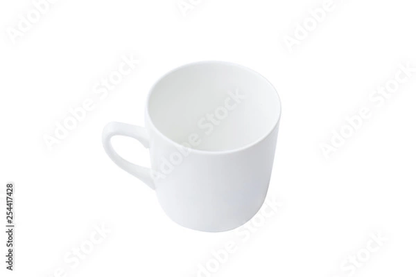 Fototapeta Close up of an empty white ceramic cup isolated on white background.