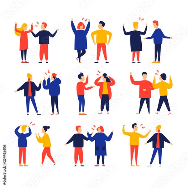 Fototapeta People argue, swear. Flat style vector illustration.