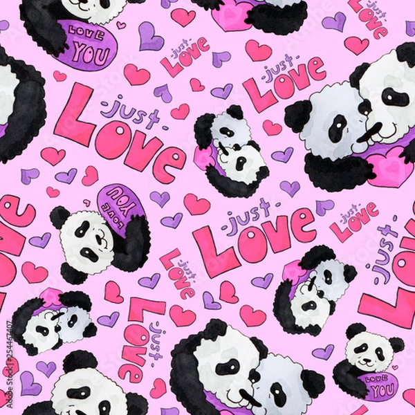 Obraz cute panda pattern. background for web and print purpose. marker art - valentine day