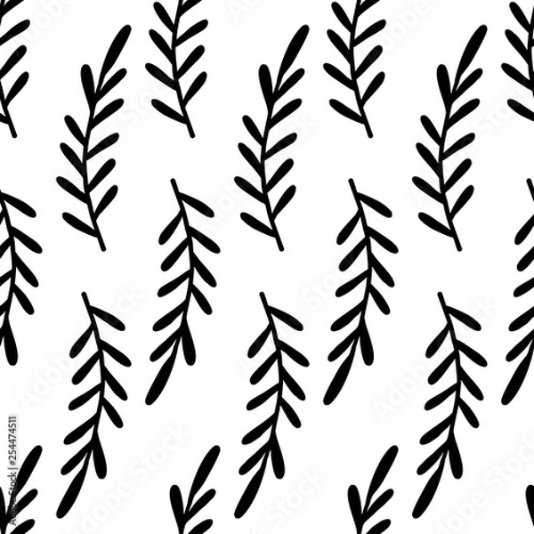 Fototapeta Simple twigs with leaves seamless vector pattern.