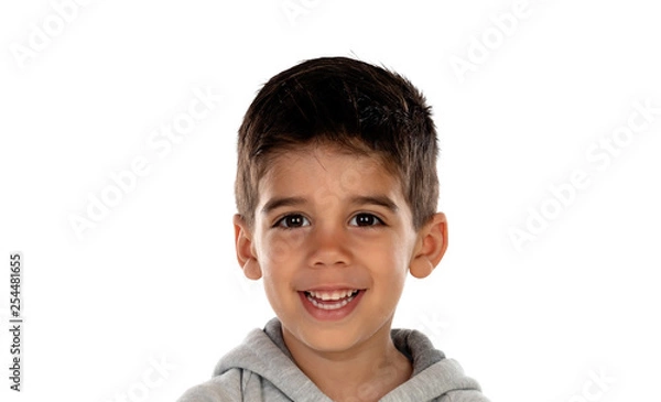 Fototapeta Funny small child with dark hair and black eyes