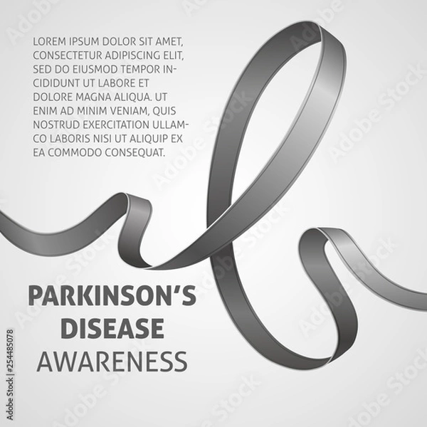 Fototapeta A square vector image with a gray ribbon as a symbol of parkinson's disease awareness. A world parkinson's disease day. A template for a medicine flyer poster card design 