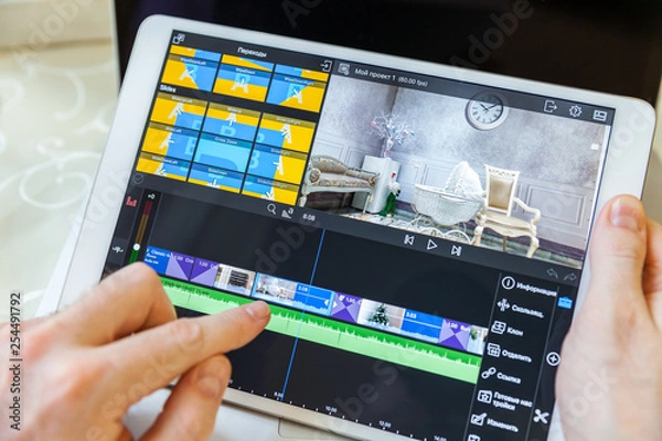 Obraz White plane in hand. On-screen video editing program