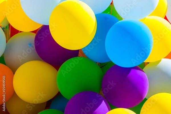 Fototapeta Background of a set of colored balloons on the sky background 