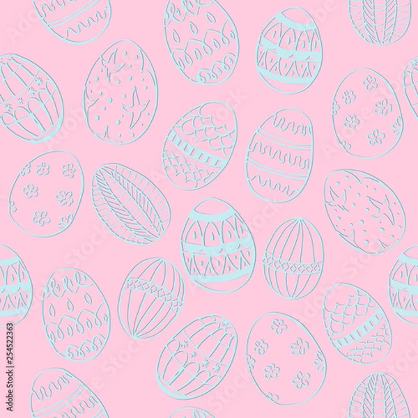 Fototapeta Seamless Pattern with Blue Decorated Easter Eggs