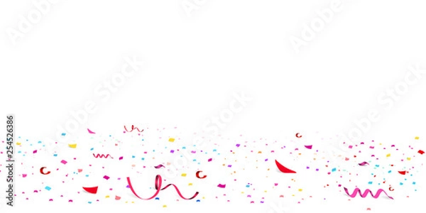 Fototapeta Falling bright red Glitter confetti, stars celebration, serpentine. Colorful confetti paper scatter flying on the floor. New year, birthday, valentines day design element.