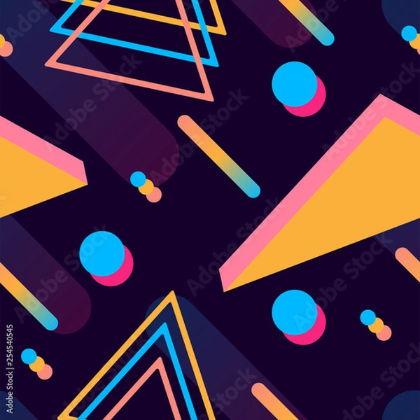 Fototapeta Vaporwave seamless 80's style pattern with geometric shapes.