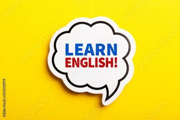Obraz Learn English Speech Bubble Isolated On Yellow Background
