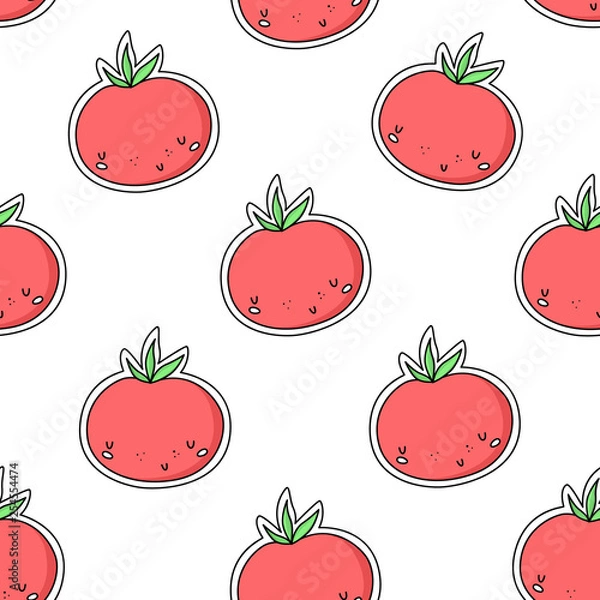 Obraz Kawaii vegetable. Tomato. Vector seamless pattern
