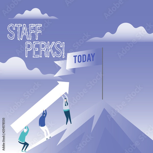 Obraz Word writing text Staff Perks. Business photo showcasing Workers Benefits Bonuses Compensation Rewards Health Insurance
