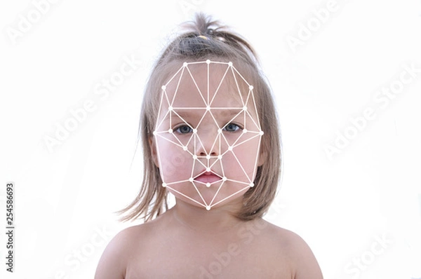 Fototapeta polygonal grid of child face ID recognition, biometric security