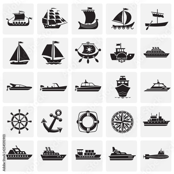Obraz Ship icons on squares background for graphic and web design. Simple vector sign. Internet concept symbol for website button or mobile app.