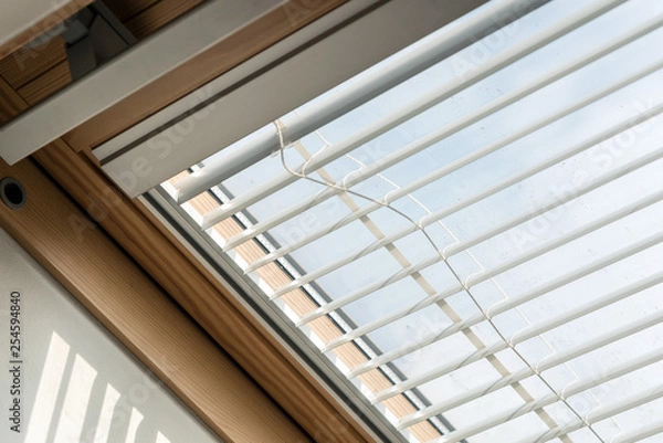 Obraz Upper attic window with blinds