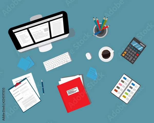 Obraz Top view of workplace background