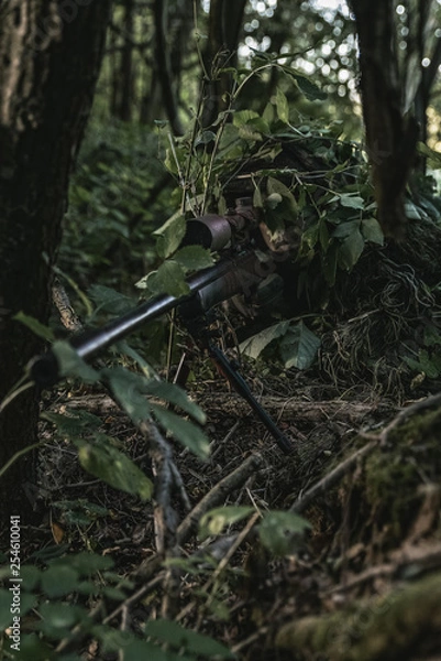 Fototapeta Camouflaged sniper