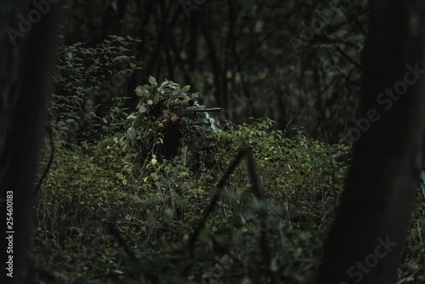 Fototapeta Camouflaged sniper
