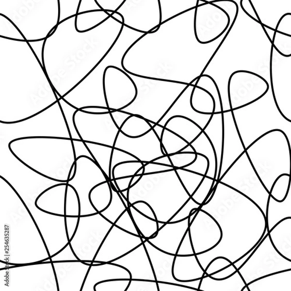 Fototapeta Vector abstract seamless scribble background. Fantasy modern tangled pattern. Digital tortuous design. Creative tangled composition.