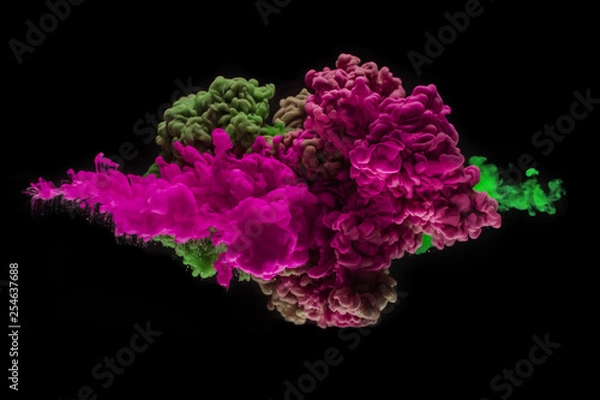 Fototapeta Coloured acrylic ink mixing in water on black