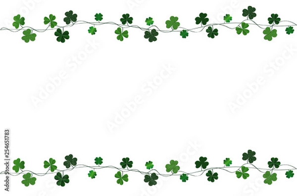 Fototapeta Green festive bunting with clover. Irish holiday - Happy St. Patrick's Day with a garland of three-leaf. Greeting card, poster, banner. Vector