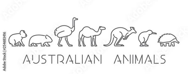 Fototapeta Vector set of linear Australian animals