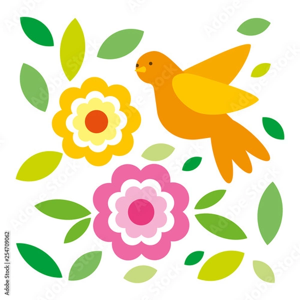 Obraz Flowers leaves and bird
