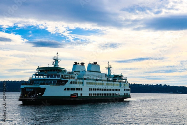 Fototapeta Seattle to Bremerton ferry with a beautiful view of the sky.