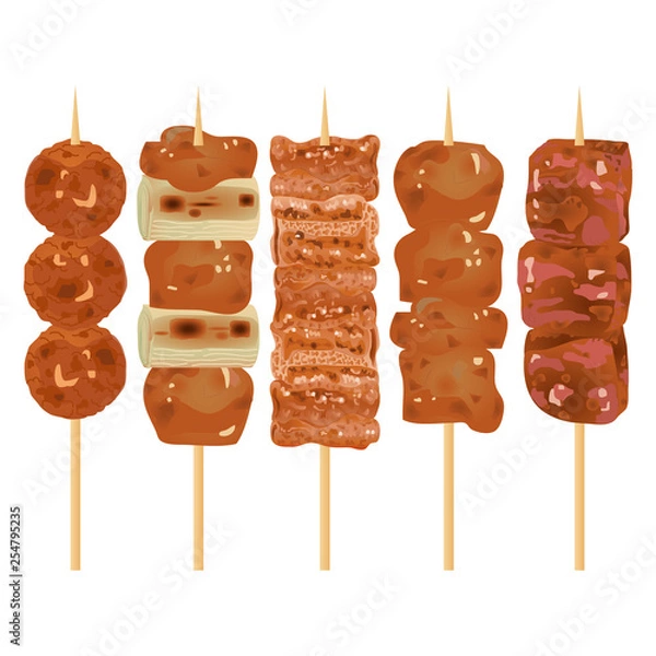 Fototapeta 焼き鳥 盛り合わせ タレ味