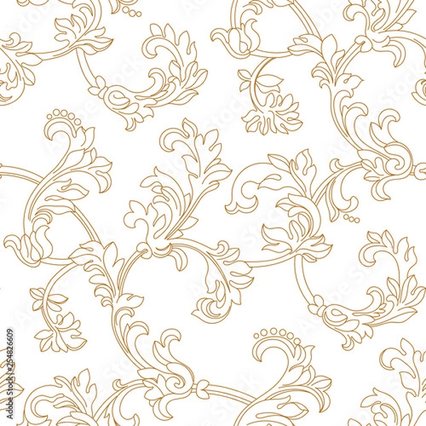 Fototapeta Golden vintage seamless pattern, ornament. Vector.