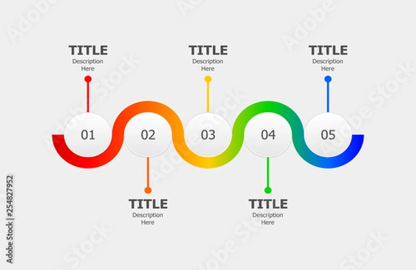 Fototapeta Circle infographics for five steps process or progression. Timeline workflow layout vector design.