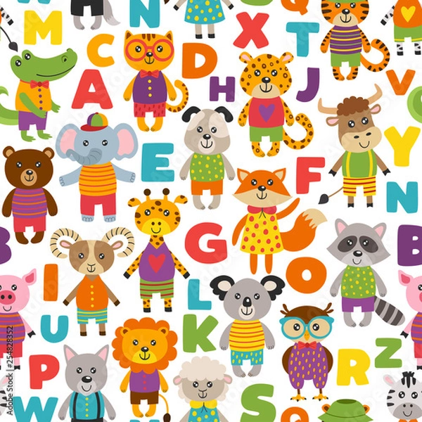 Fototapeta seamless pattern with cute animals - vector illustration, eps