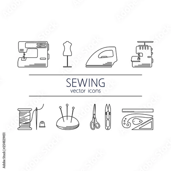 Obraz Sewing supplies vector line collection.