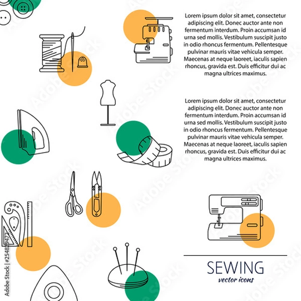 Obraz Sewing supplies vector line collection.