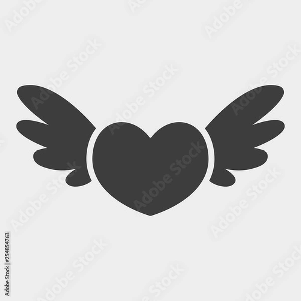 Fototapeta Heart with wings icon isolated on white background. Flat design style. Modern vector pictogram for web graphics. St. Valentine's Day icon