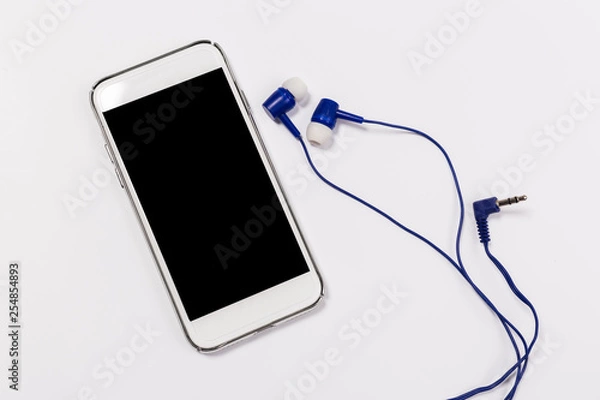 Fototapeta Headphones with Smartphone on white background