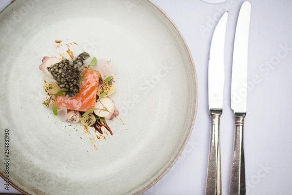 Obraz smoked salmon fine dining dish