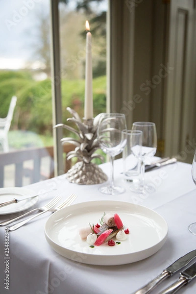 Obraz fine dining place setting with garden view