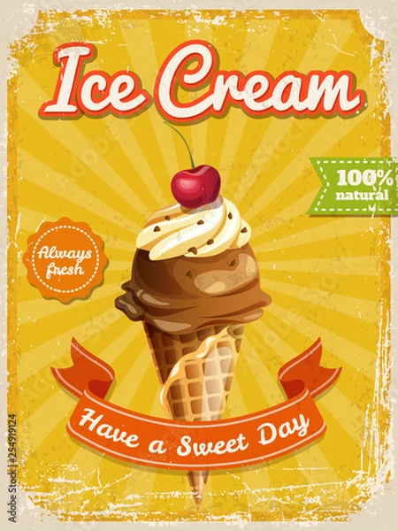 Obraz Vector Ice cream poster in vintage style with typography elements