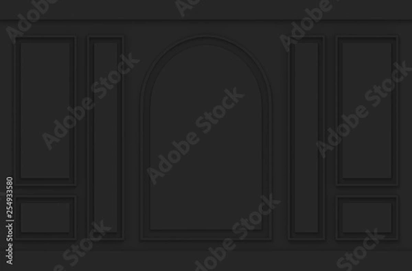 Obraz 3d rendering. luxury black classical pattern design vintage wood wall background.