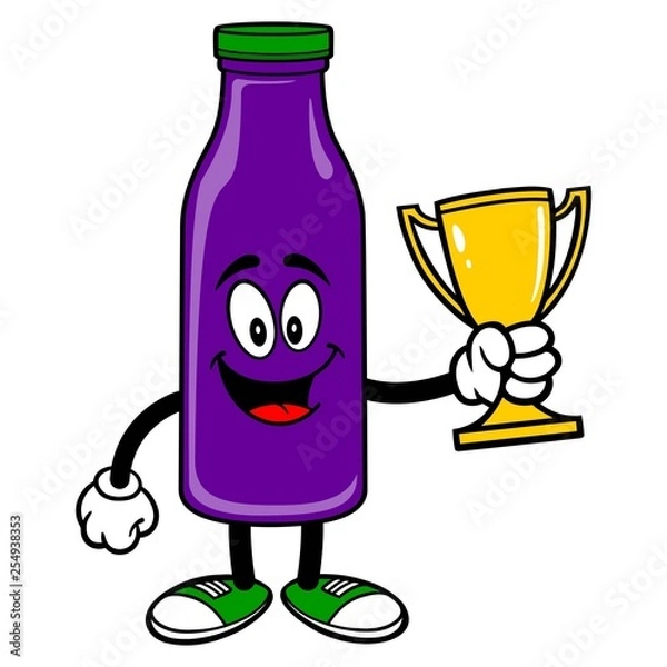 Fototapeta Grape Juice Mascot holding a Trophy - A vector cartoon illustration of a Grape Juice Mascot holding a Trophy.