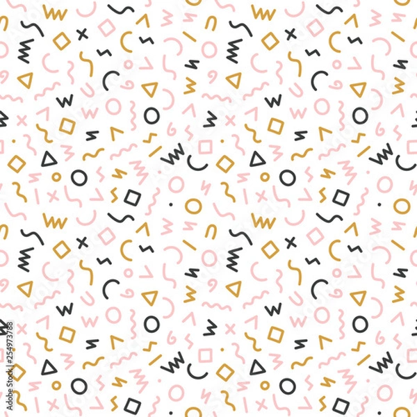 Fototapeta Memphis style seamless pattern. Abstract vector illustration with geometric elements, shapes.
