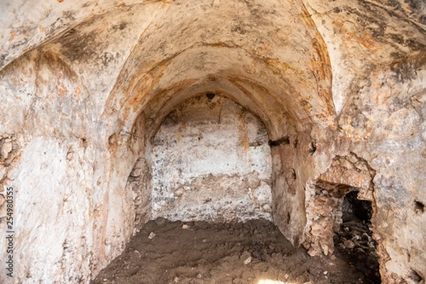 Fototapeta ruins of Eremo of Sant'Agostino with traces of frescoes. Hermitages of Stignano. the valley of the hermitages. Gargano National Park, Apulia, Italy