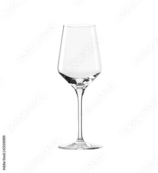 Fototapeta Empty elegant glass for white wine isolated on white background.