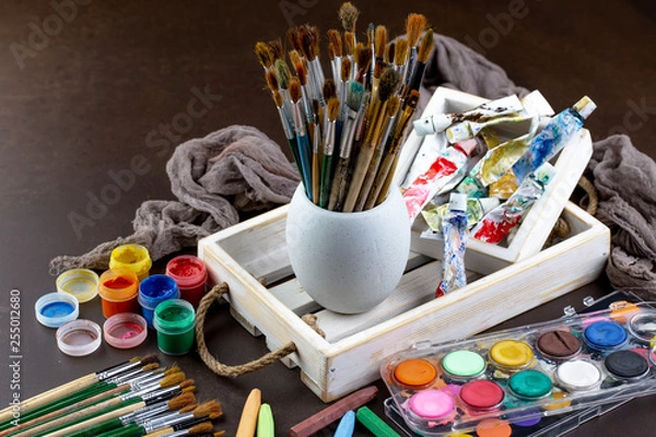 Obraz Paint brushes and paints for drawing.