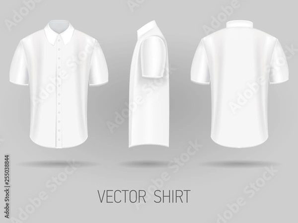Fototapeta white short sleeve shirt design templates front, back, and side views vector mock up