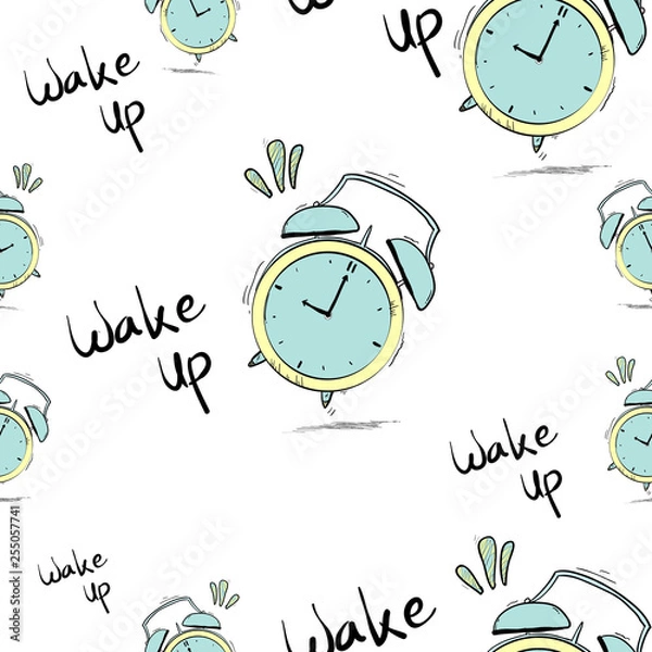 Fototapeta cute seamless pattern doodle hand drawn Alarm clock sketch vector