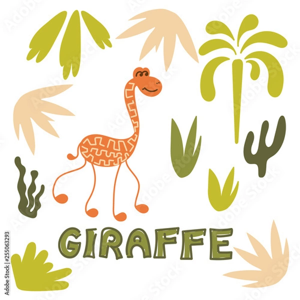 Obraz African animals - Giraffe. Hand lettering vector illustration.