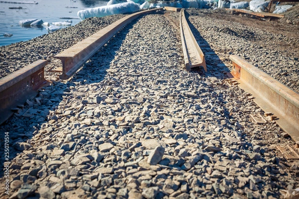 Obraz Broken railway in sea port