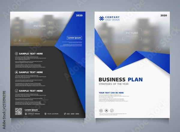 Fototapeta Abstract business brochure of blue template layout background. You can use for modern presentation of brochure, ad, flyer.