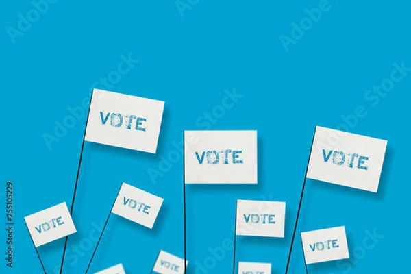 Obraz Hands raise the white flags VOTE up.Calling for voting, democracy