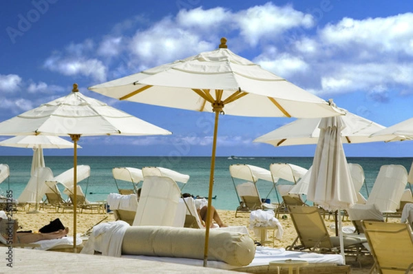 Obraz white resort umbrellas